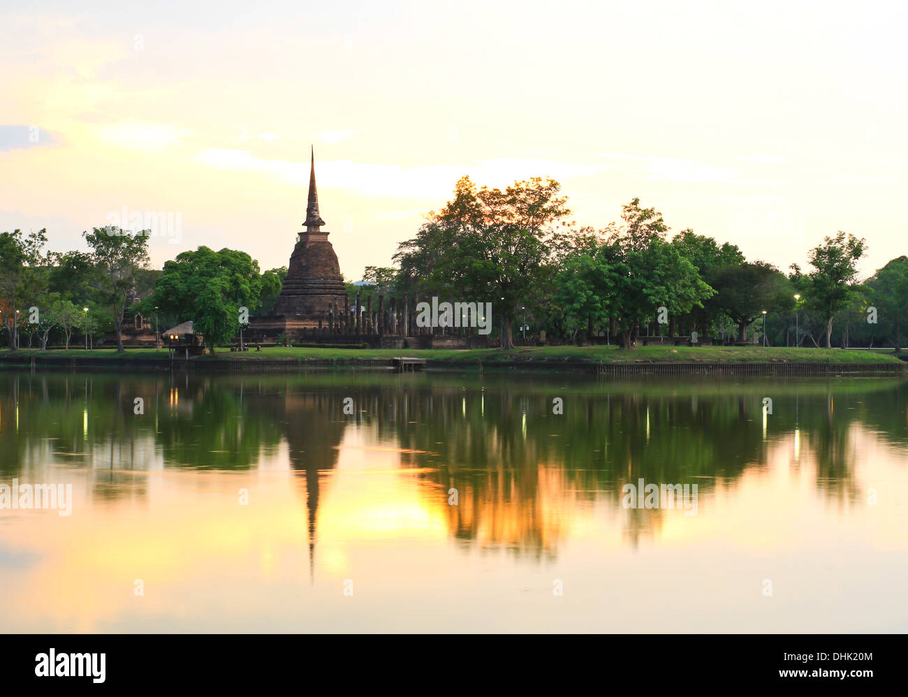 Sukhothai historical park at sunset, the old town of Thailand in 800 year ago Stock Photo