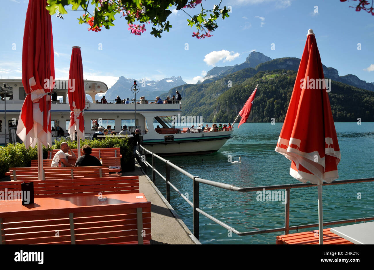 Excursion boat on Lake Lucerne, Canton Schwyz, Central Switzerland