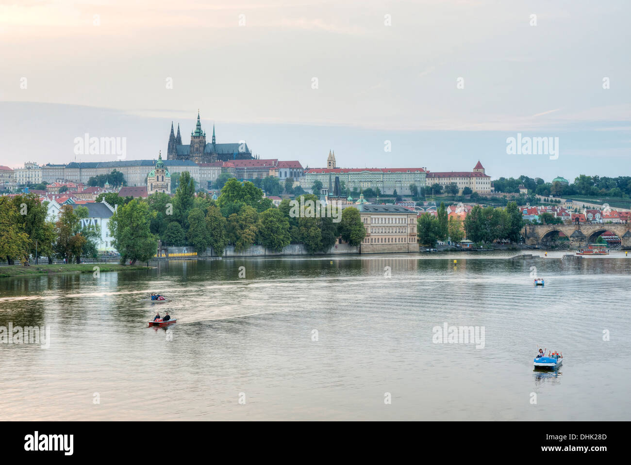 Moldau with Hradschin and Veitsdome, Prague Castle Complex, Prague, Middle Bohemia, Czech Republik Stock Photo