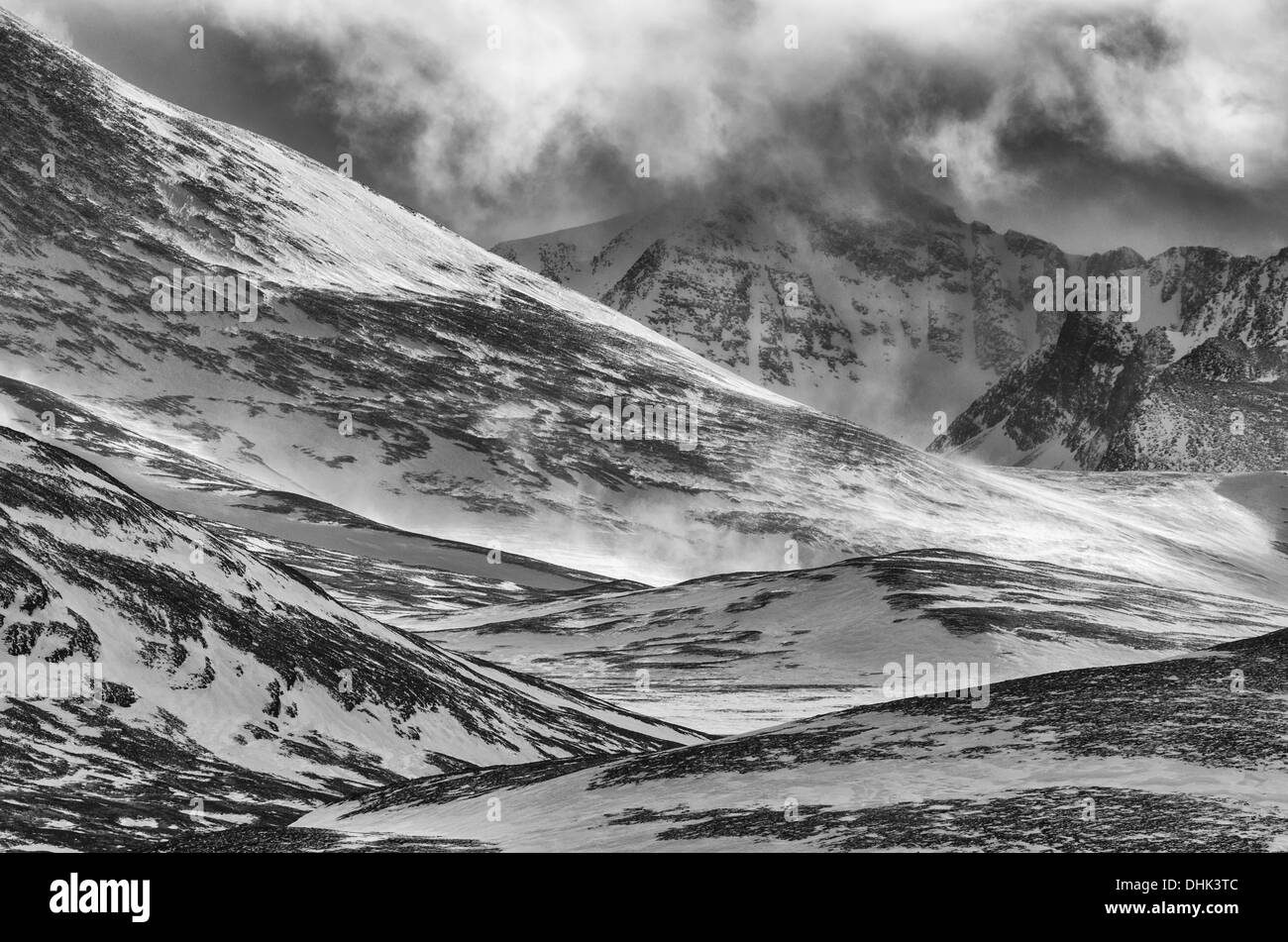 Dramatic snowy mountain landscape Black and White Stock Photos & Images ...