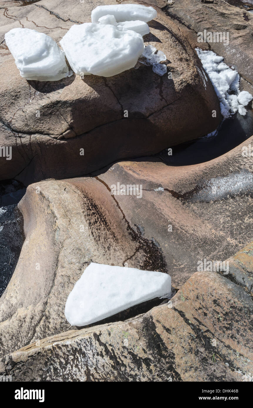 sheets of ice on a rock, Finnskogen, Norway Stock Photo