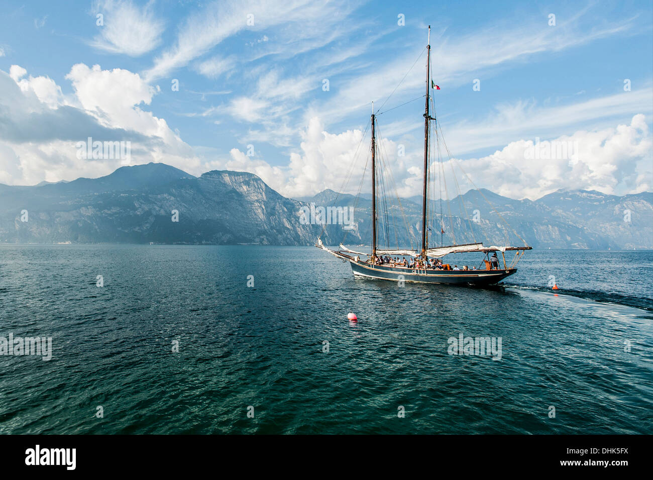 Sailing ship on Lake Garda near Malcesine, Lago di Garda, Province of