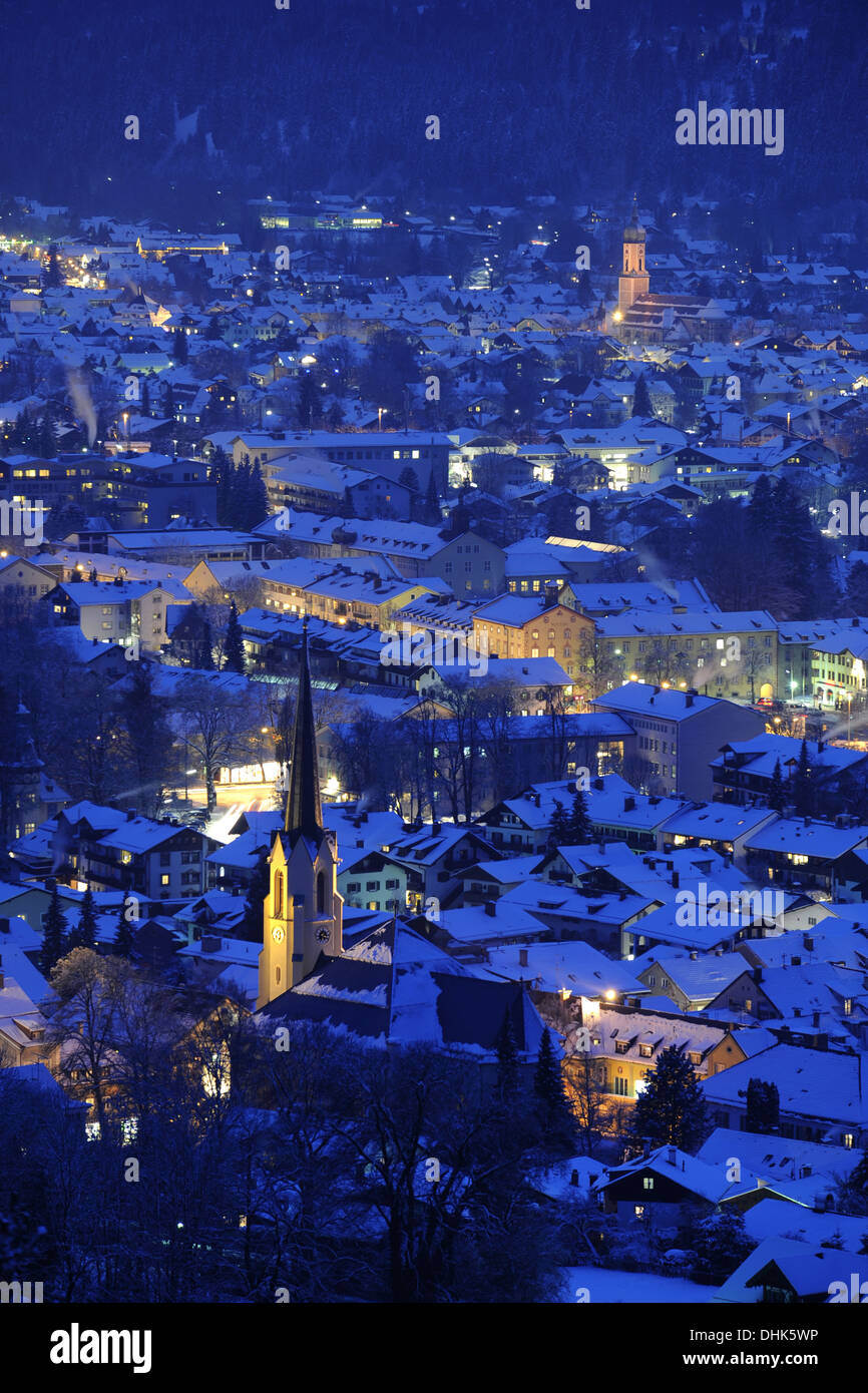 german city Garmisch-Partenkirchen at night Stock Photo