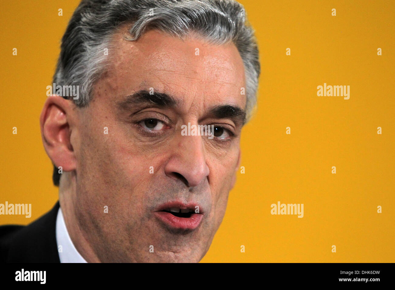CEO of Deutsche Post AG, Frank Appel, holds a press conference at Hilten Hotel in Frankfurt Main, Germany, 12 November 2013. Appel presented the company's results for the third quarter 2013. Photo: FREDRIK VON ERICHSEN/dpa Stock Photo