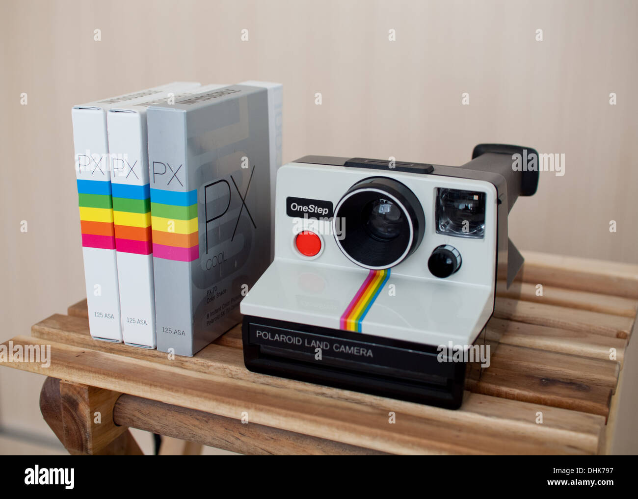 A Polaroid SX-70 OneStep instant camera and Impossible Project