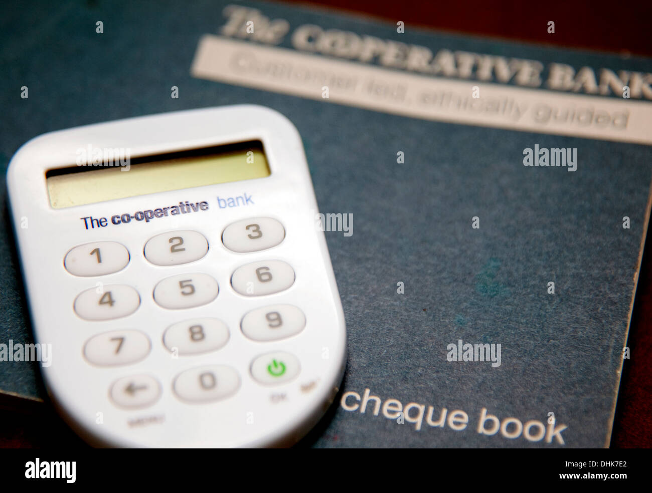 Co-operative Bank security code generator and chequebook, London Stock Photo
