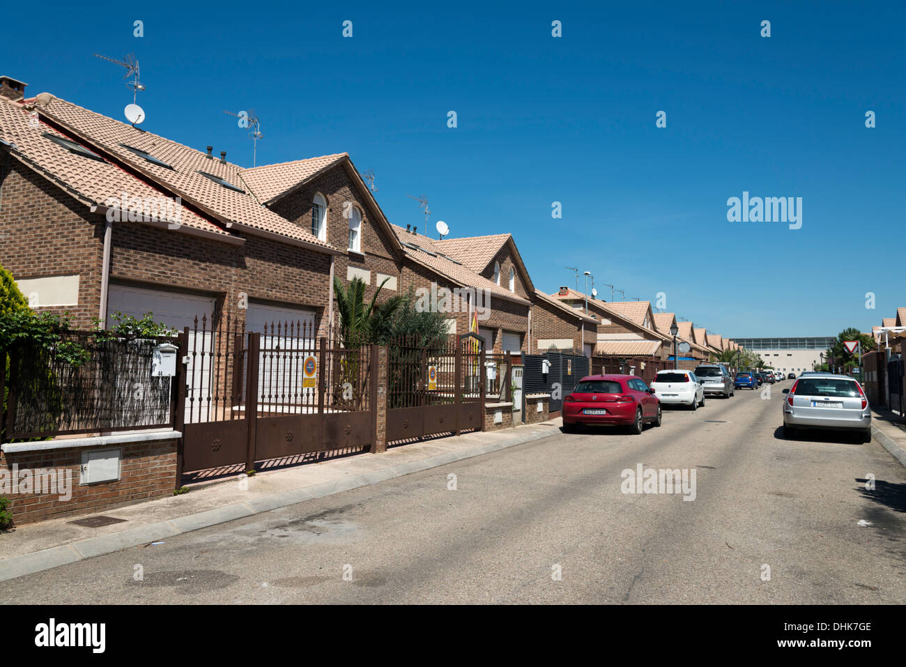 New build houses in the town of Villanueva de la Torre in Guadalajara municipality, Spain Stock Photo