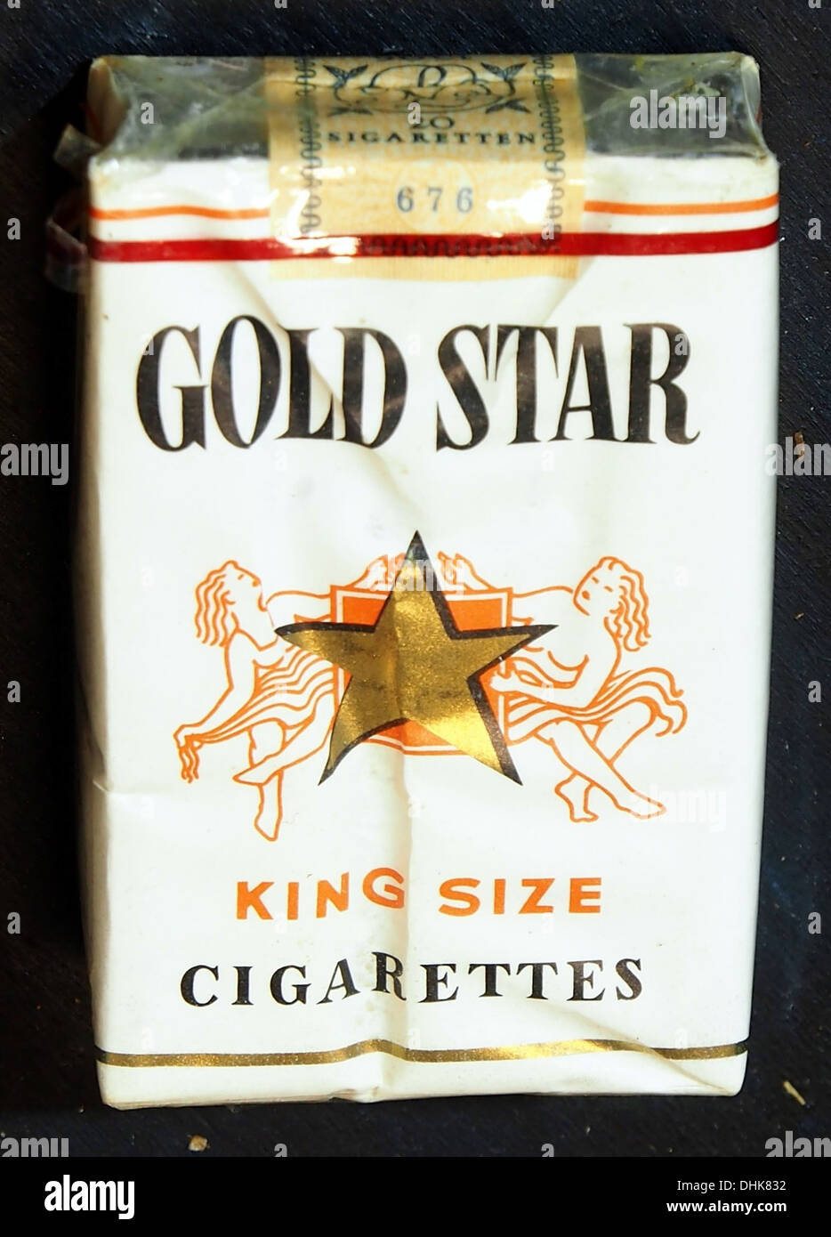 Gold Star is a cigarette brand with a distinctive frontside packaging  design. Known for its mild and smooth smoking experience, it caters to  smokers looking for a moderate tobacco product Stock Photo -