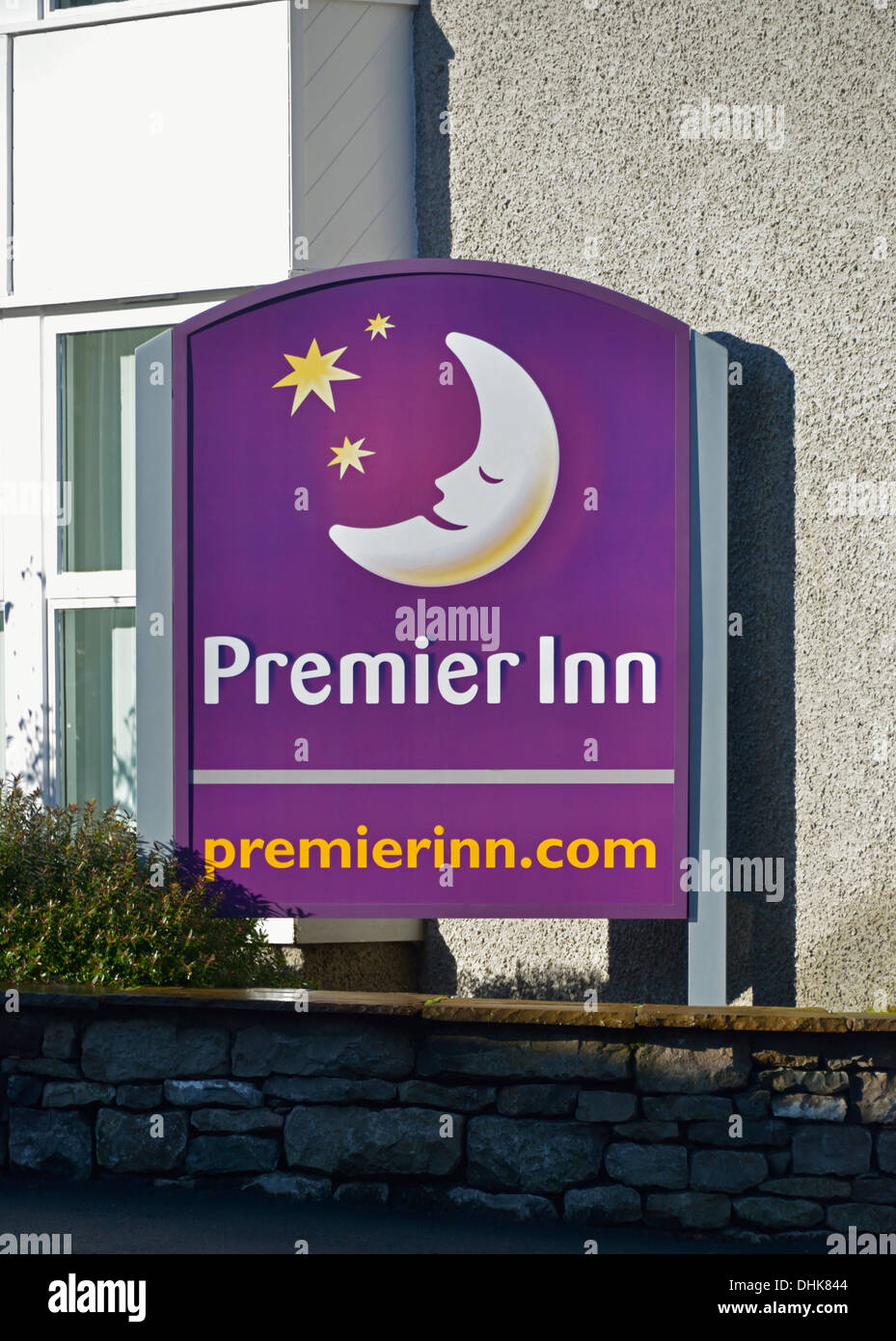Premier Inn sign. Maude Street, Kendal, Cumbria, England, United Kingdom, Europe. Stock Photo