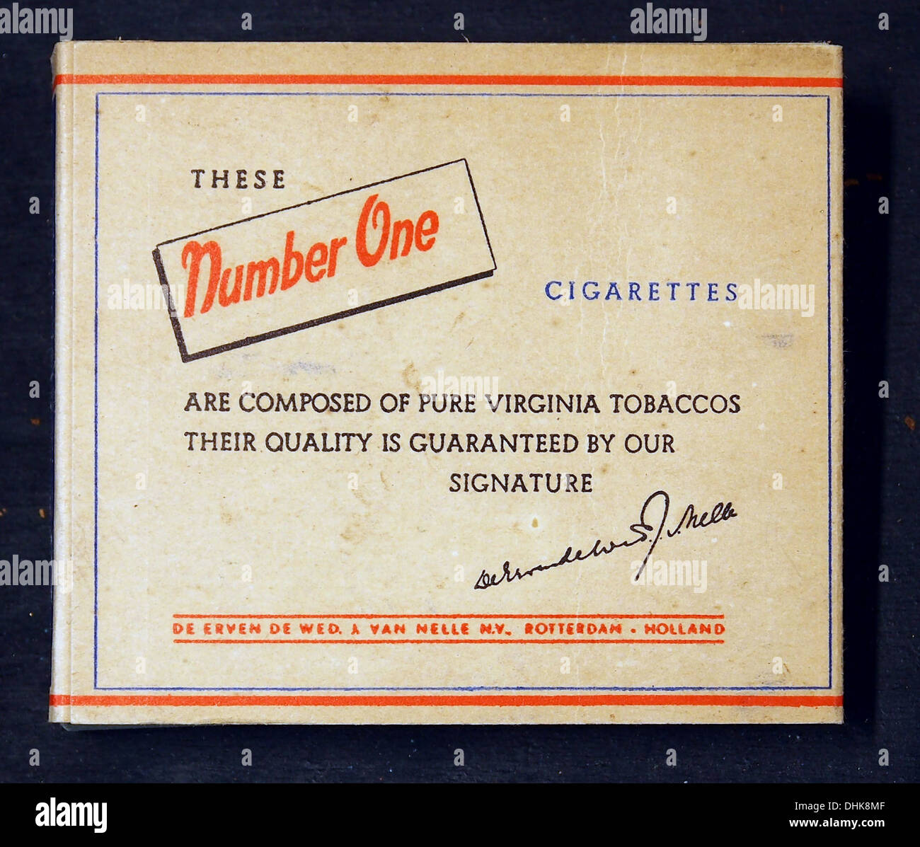 Number One 20 virginia cigarettes backside, J Van Nelle NV Rotterdam Stock Photo