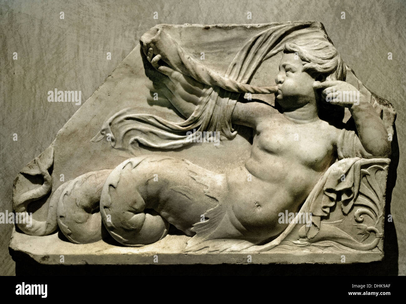 Fragment of a frieze decorated with a Triton 16 Century Rome Italy Stock Photo