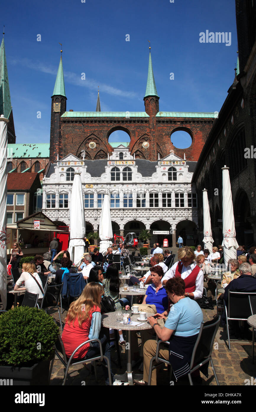 Cafe Niederegger at Market Place, Hanseatic town Lubeck, Schleswig-Holstein,Germany Stock Photo