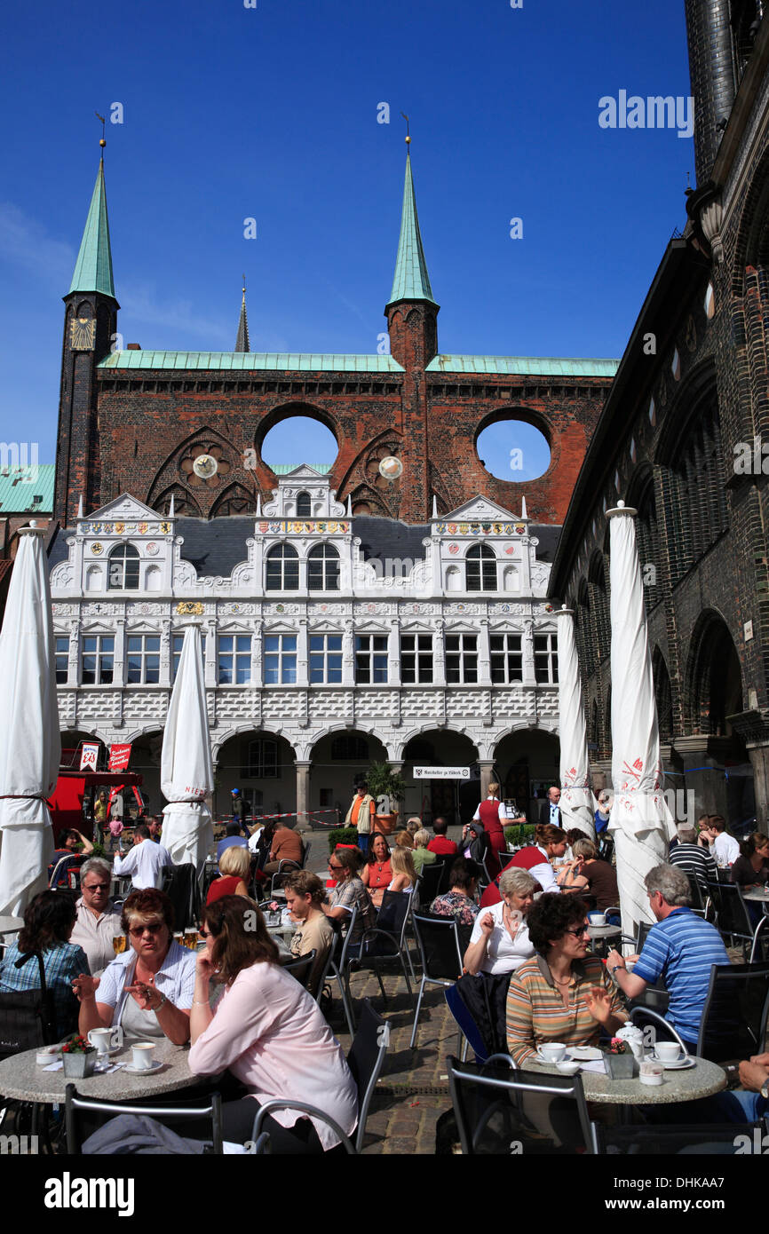 Cafe Niederegger at Market Place, Hanseatic town Lubeck, Schleswig-Holstein,Germany Stock Photo