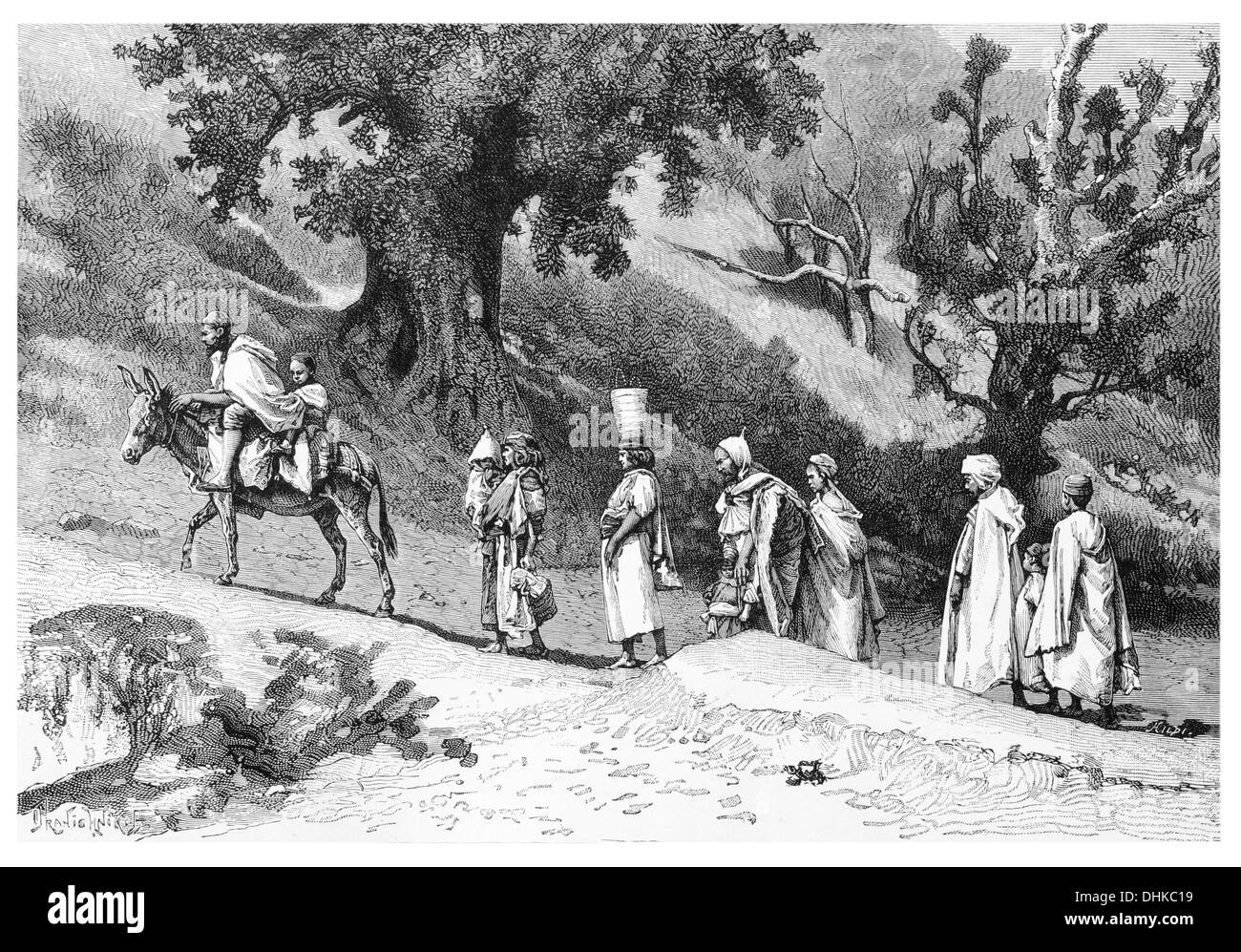 1888 kabyle family travelling  Iqvayliyen Berber ethnic group native Kabylie Kabylia north Algeria, Stock Photo