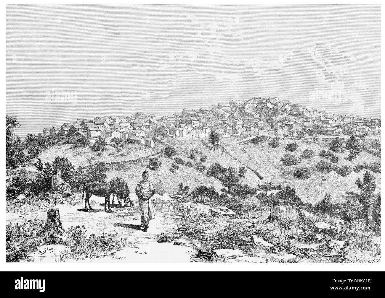 1888 kabyle village  Iqvayliyen Berber ethnic group native Kabylie Kabylia north Algeria, Stock Photo