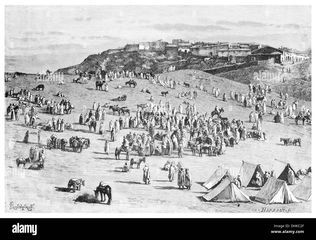 1888 Boghari village and market Algeria Africa Stock Photo