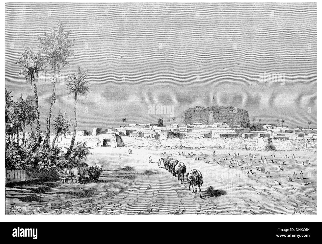 1888 general view of murzuk camel train Stock Photo