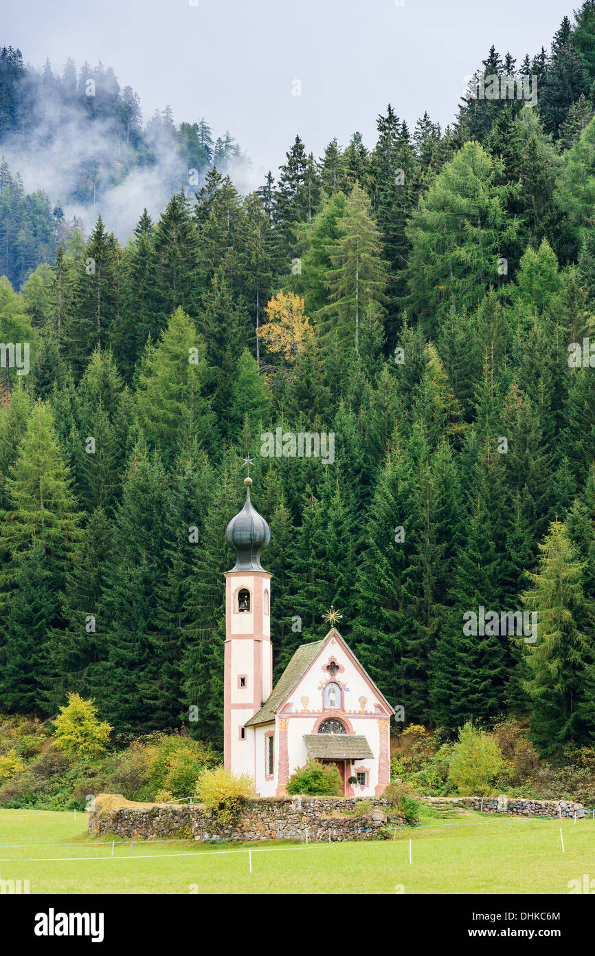 St. Johann (San Giovanni in Italian) chapel in Val di Funes in the Dolomites in northern Italy Stock Photo
