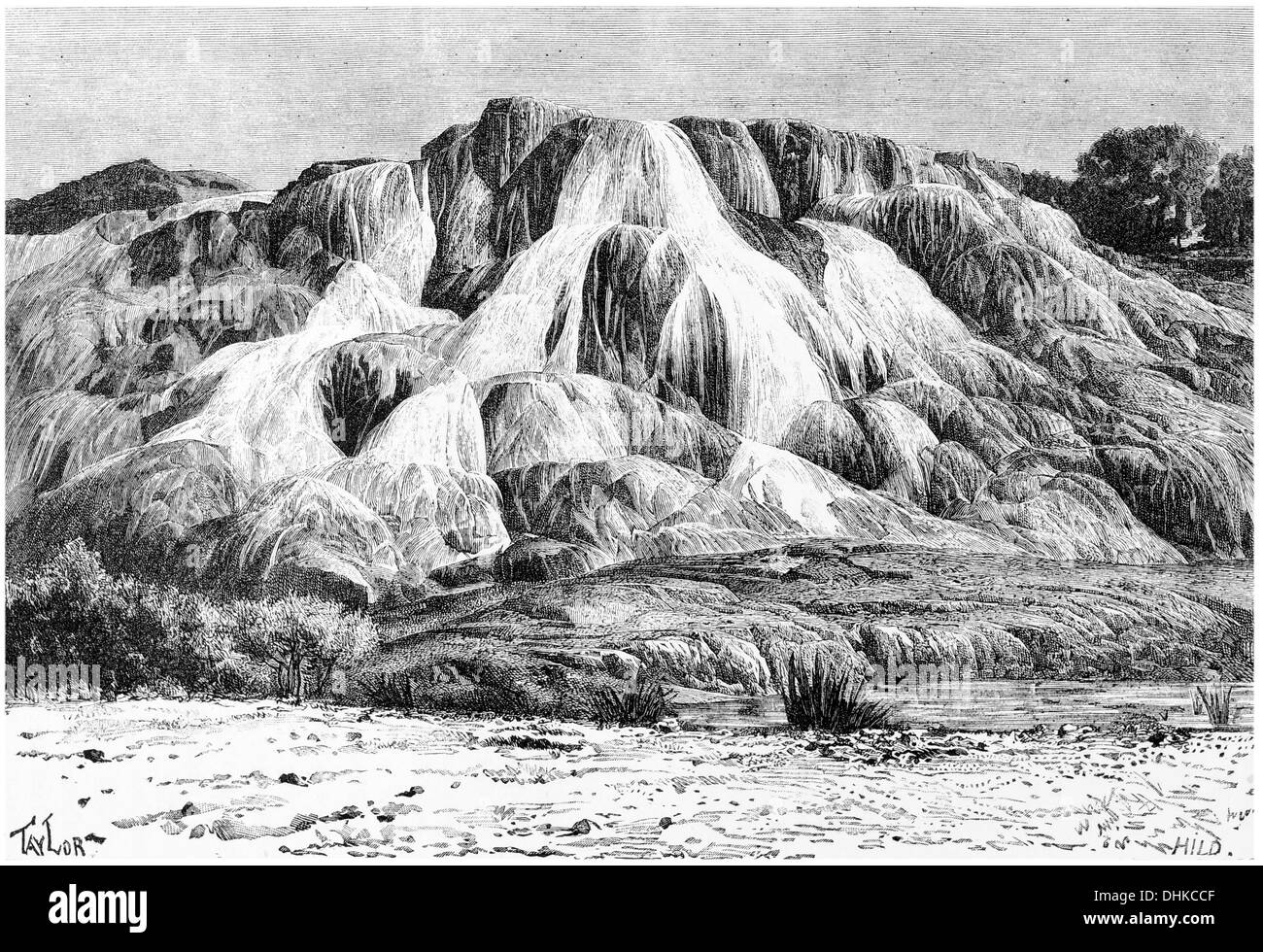 1888 Petrified cascade of Hammam-El-Meskhuthin Algeria Tizi Ouzou Ain El Hammam Stock Photo