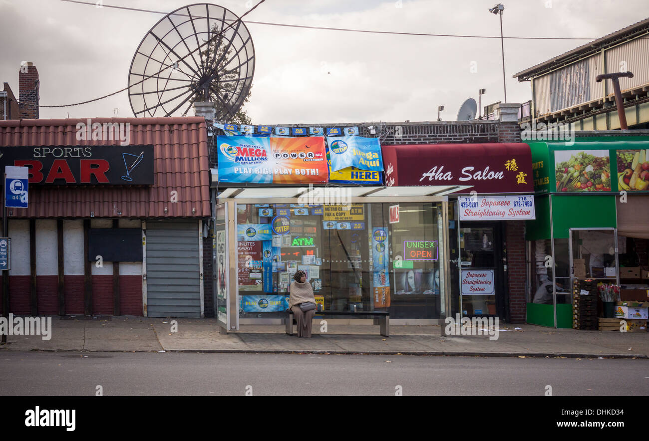 Street life along Roosevelt Avenue in Queens in New York in the Woodside neighborhood Stock