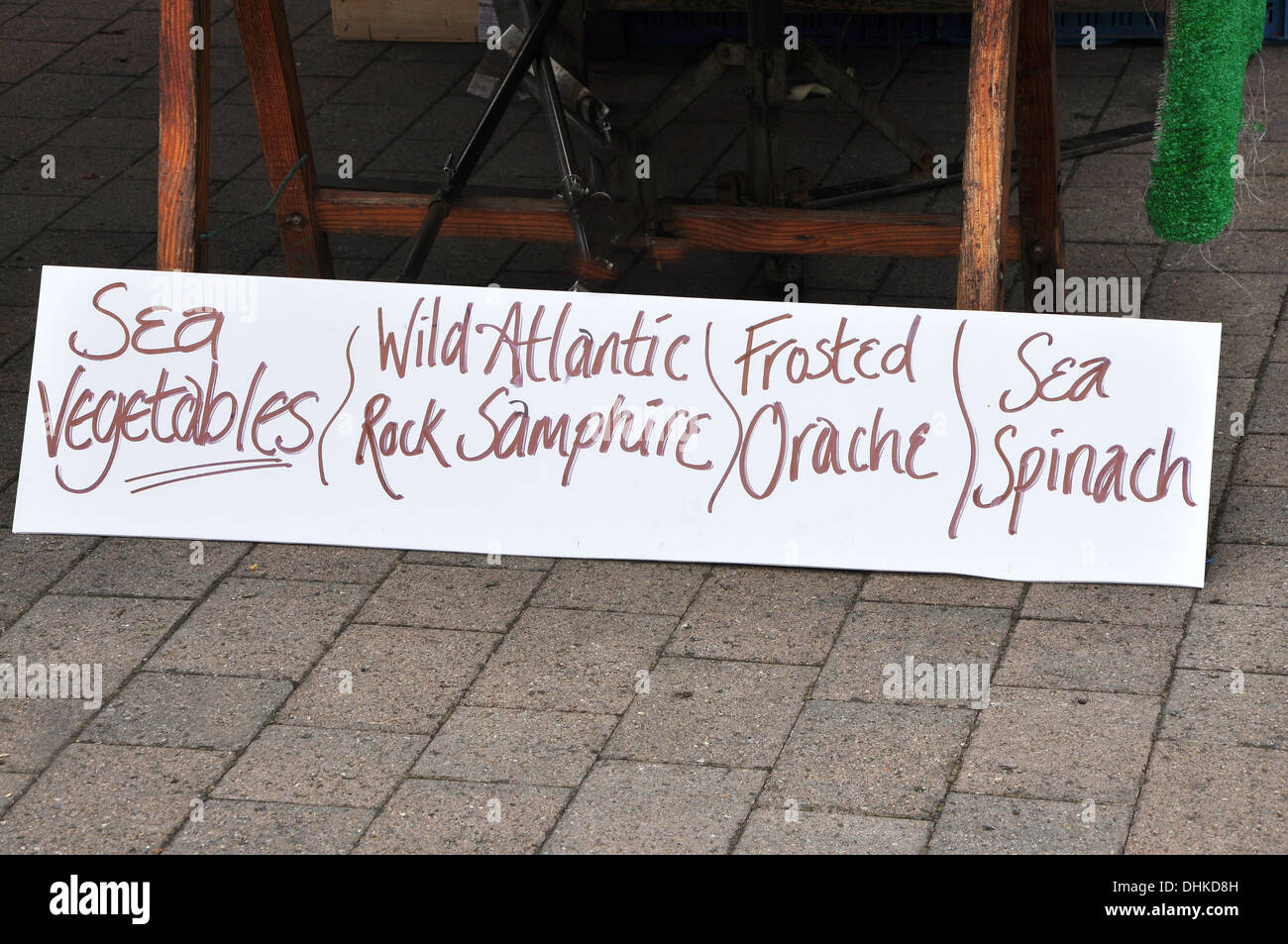 Sea vegetables for sale sign, Midleton, Cork, Ireland. Stock Photo