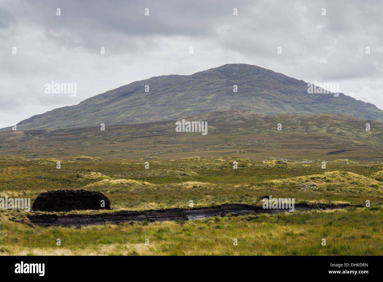 A reek of turf in a barren bog in Conemara County Galway Ireland Stock Photo