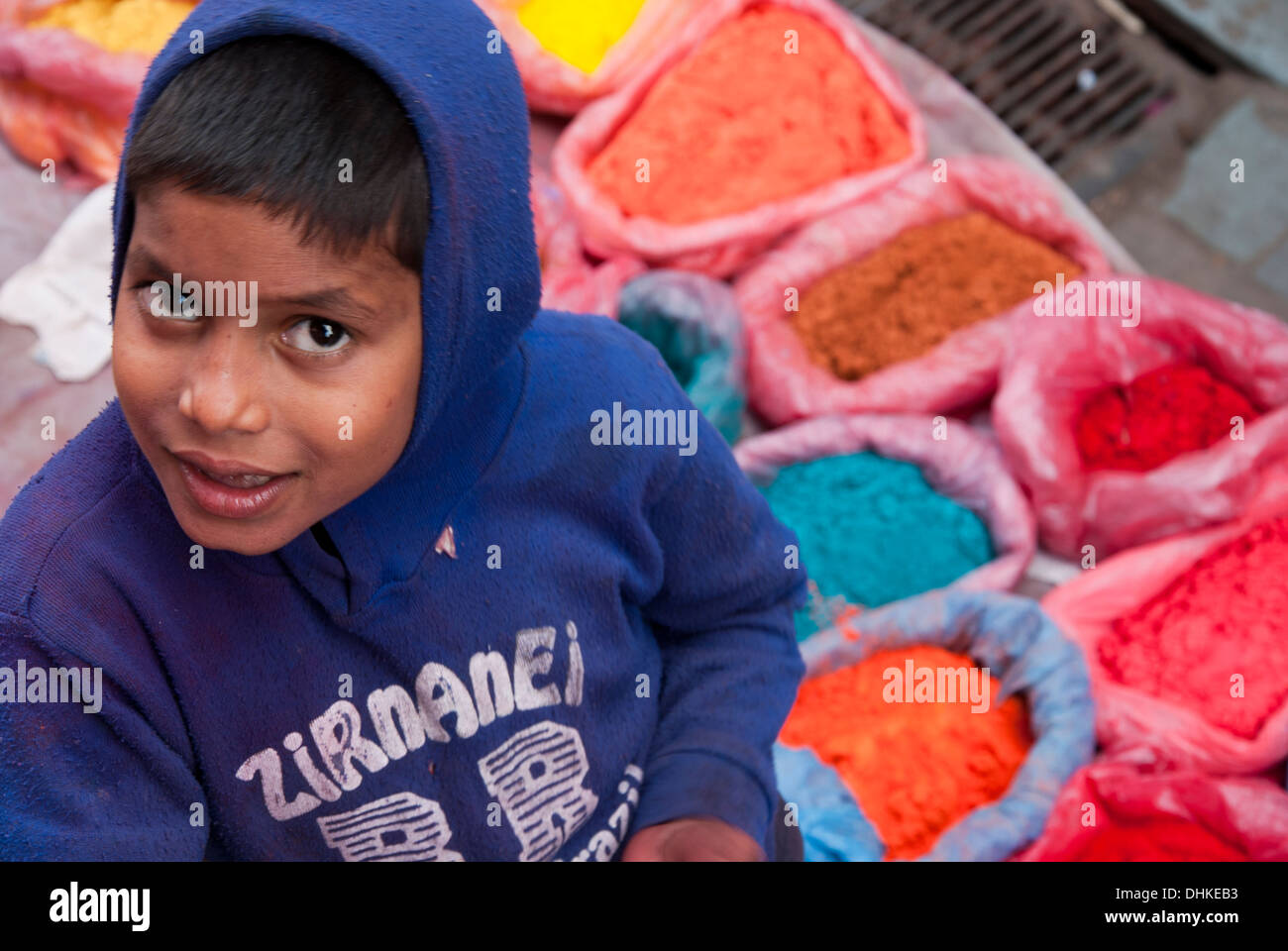 Young boy selling colors Stock Photo