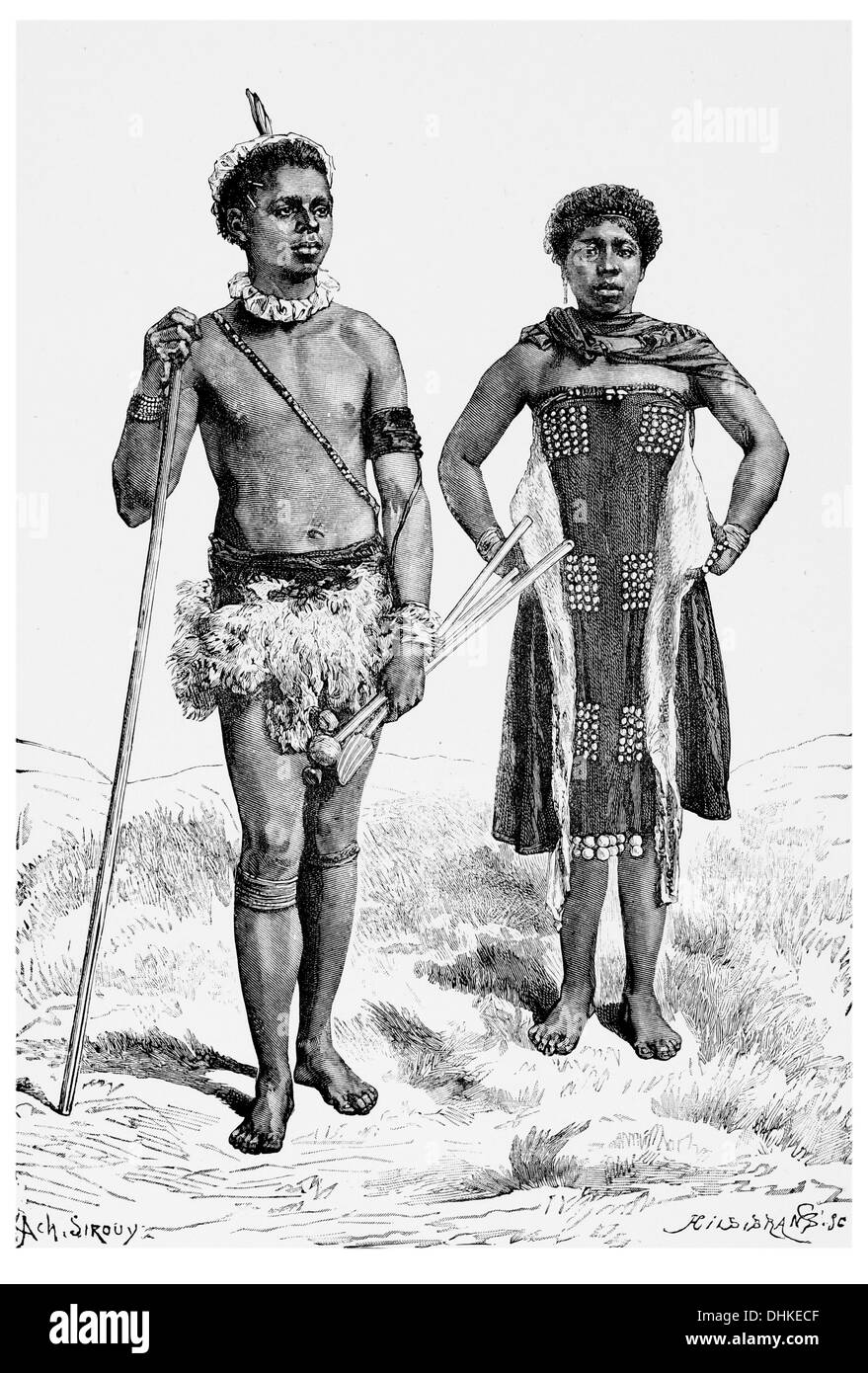1888 Kafir man and woman Xhosa people Stock Photo
