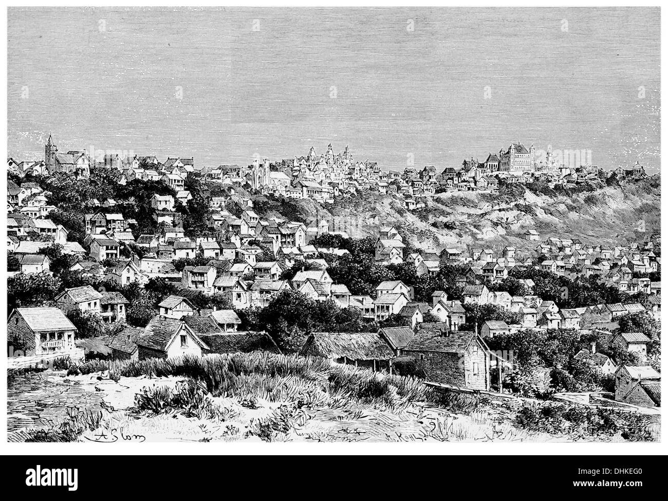 1888 Tananarivo general view taken from the west Madagascar. Stock Photo