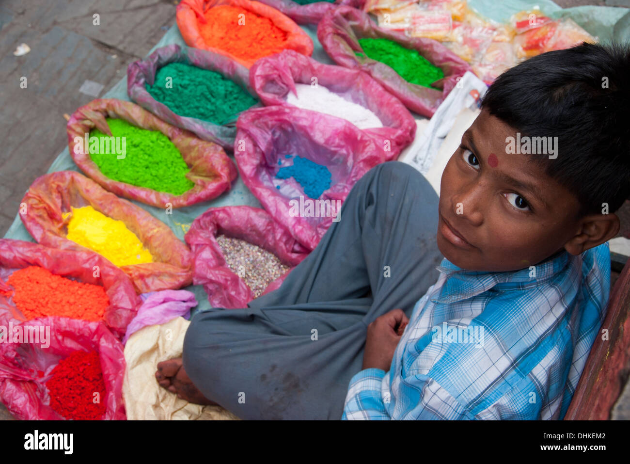 Young boy selling colors Stock Photo