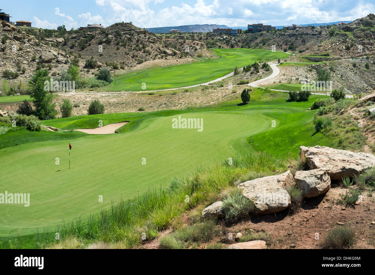 Seventeenth green and eighteenth fairway at Redlands Mesa Golf Club