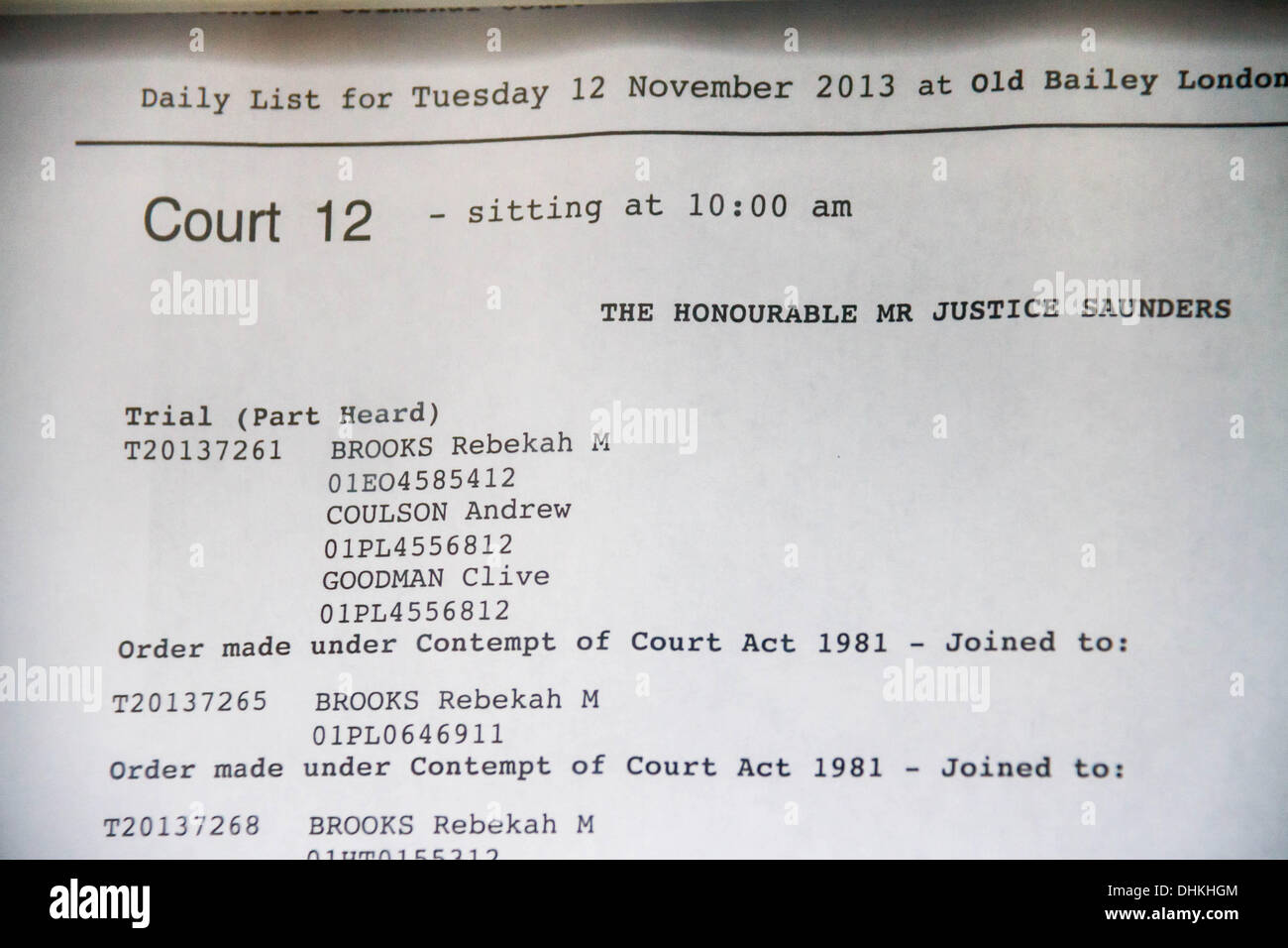 London, UK. 12th November 2013. Rebekah Brooks and Andy Coulson trial continues at Old Bailey court in London Credit:  Guy Corbishley/Alamy Live News Stock Photo