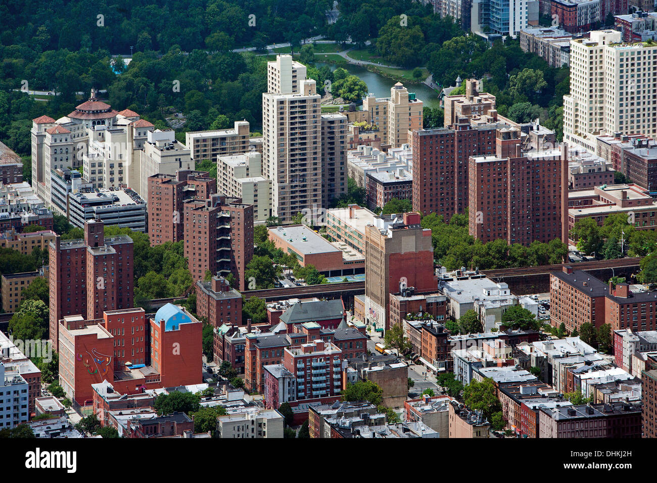 aerial photograph East Harlem, Manhattan, New York City, Central Park in background Stock Photo