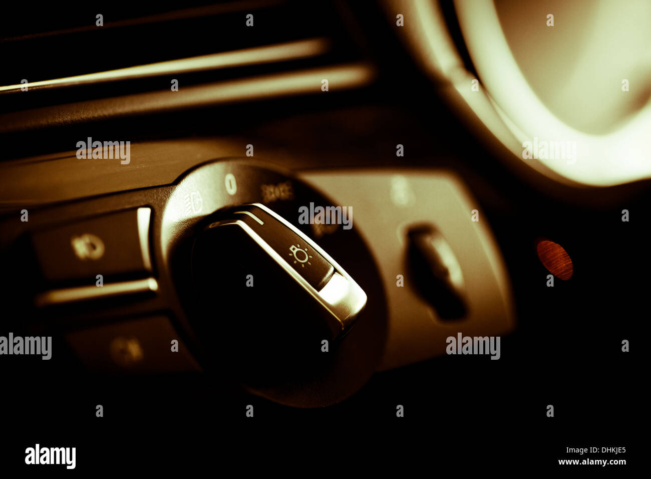 Detail of the headlight button in a car Stock Photo Alamy
