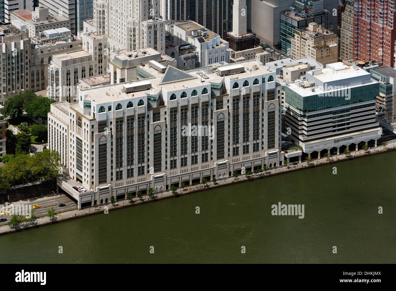 aerial photograph East River Esplanade Hospital for Special Surgery, Manhattan, New York City Stock Photo