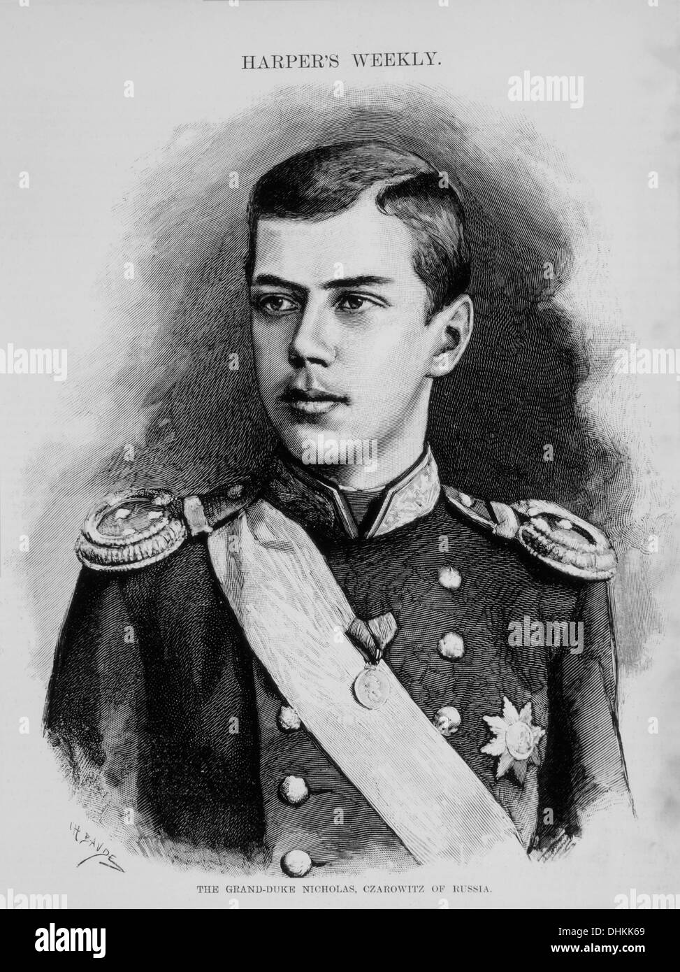 The Grand-Duke Nicholas, Czarowitz of Russia, Portrait, Harper's Weekly, Illustration, 1889 Stock Photo