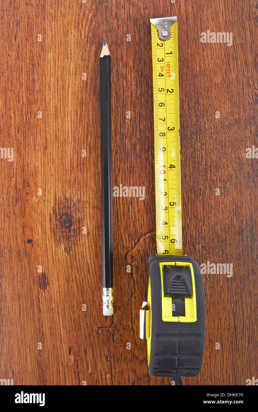 laminate and tape measure and pencil Stock Photo