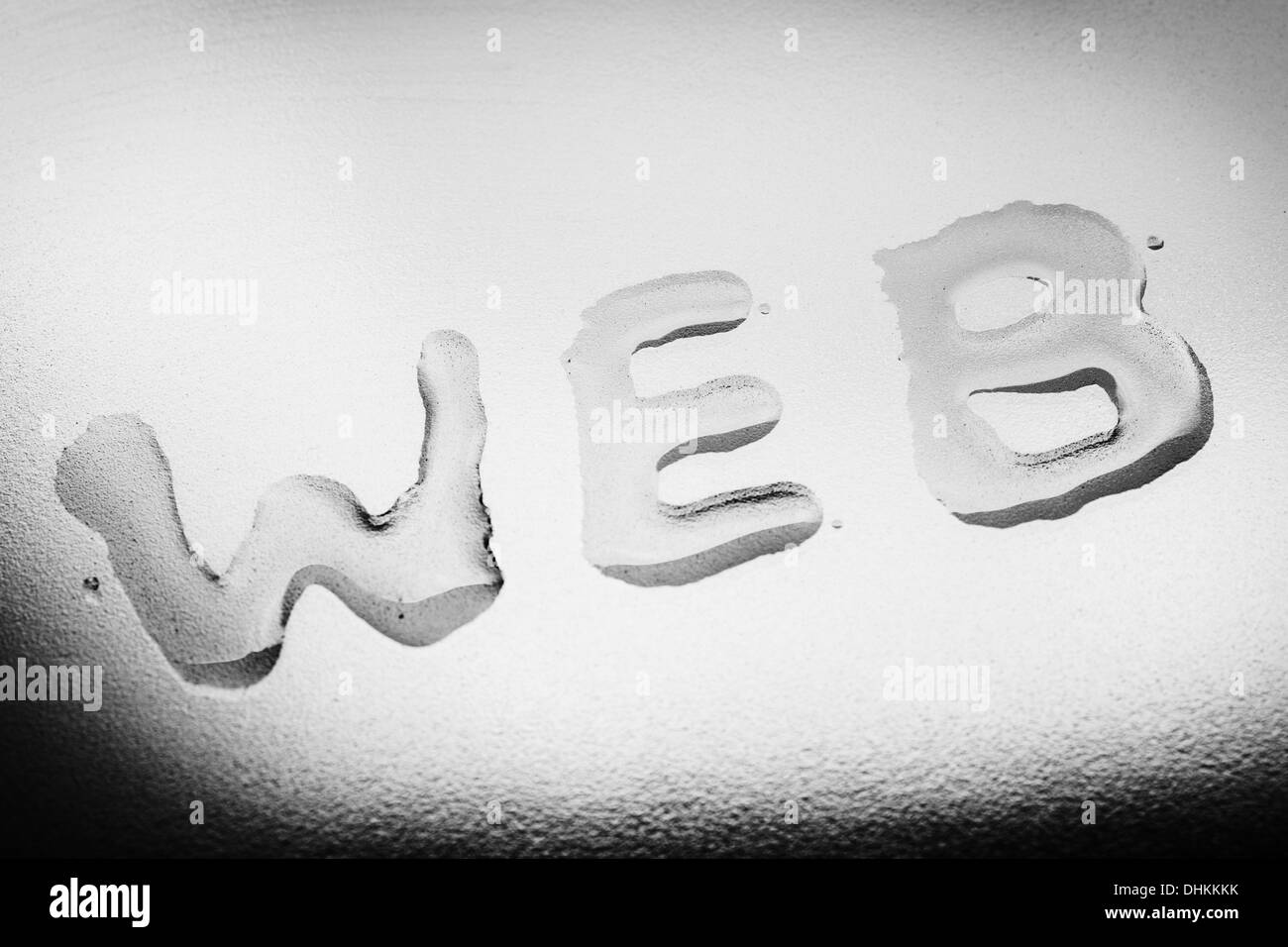 Water on glass plate, web word, close up photo Stock Photo