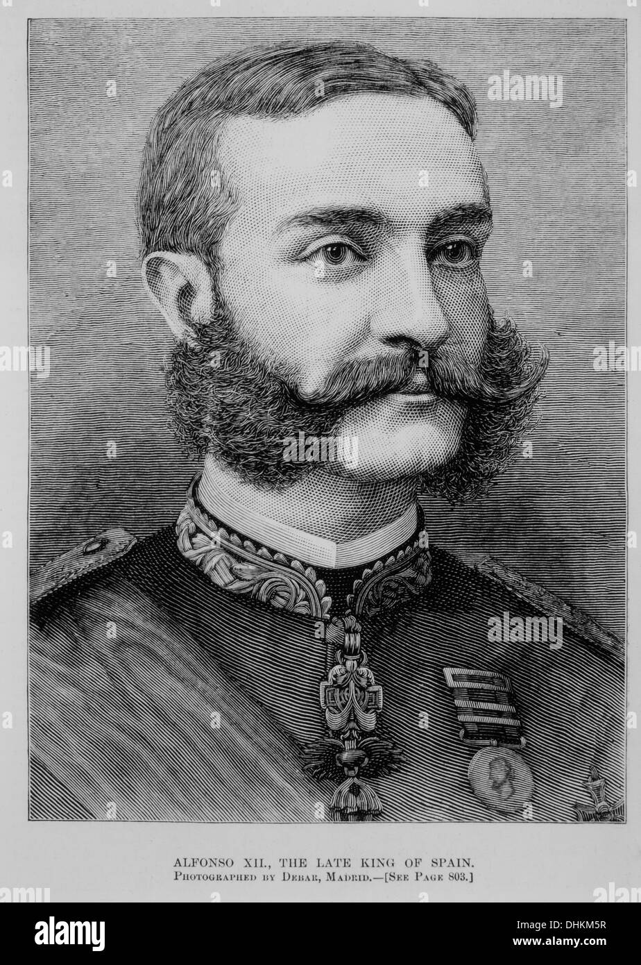 Alfonso XII, King of Spain, Portrait, Harper's Weekly, Illustration, 1885 Stock Photo