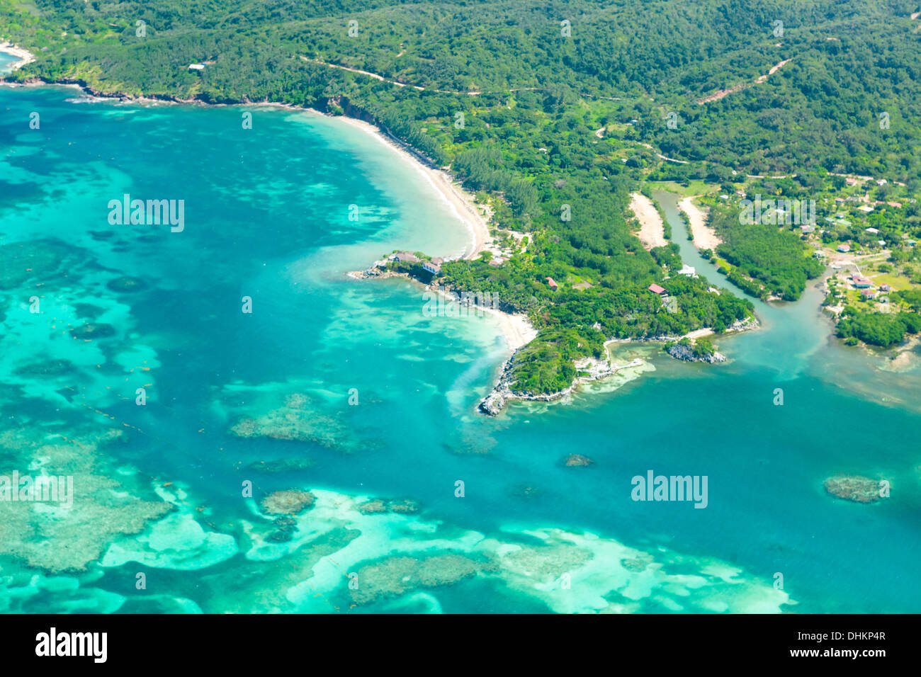 Aerial photo of Roatan Island, Paya Bay beach and coral reef Stock ...