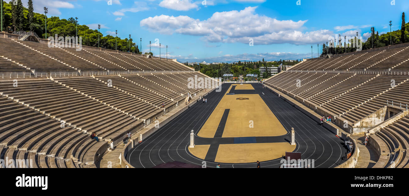 The first modern Olympic Games were hosted here in 1896. The Panathenic Stadium is also known as the Kallimarmaro. Stock Photo