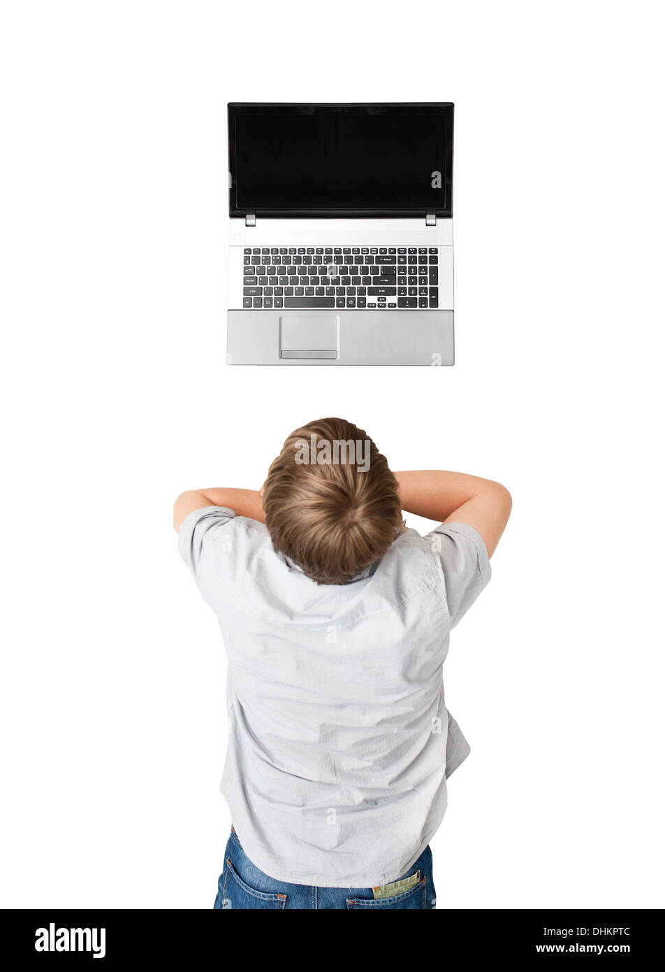 Man working on the laptop, isolated on white Stock Photo