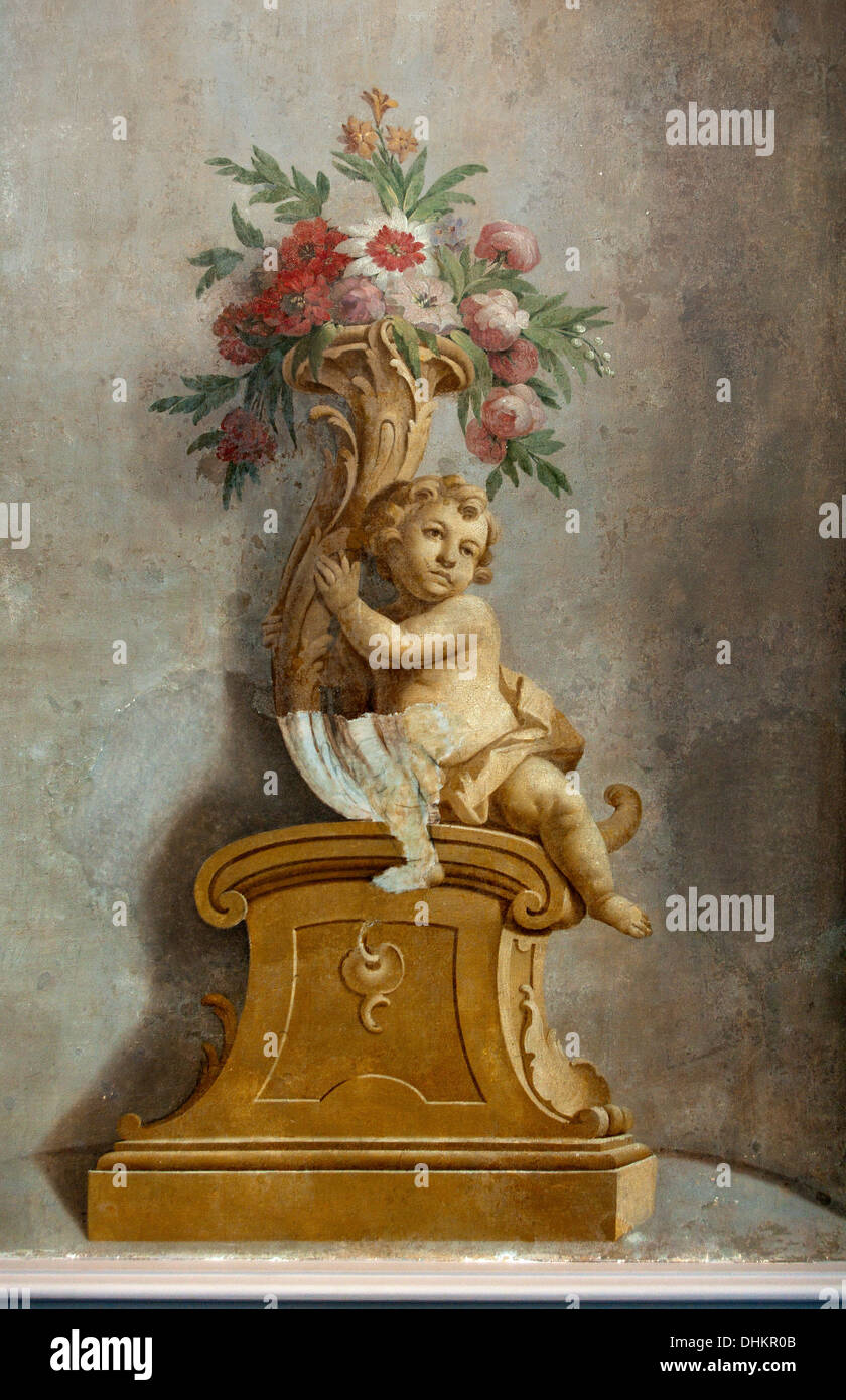 Baroque fresco of the kind of cornucopia or horn of plenty, a symbol of Thanksgiving holiday Stock Photo