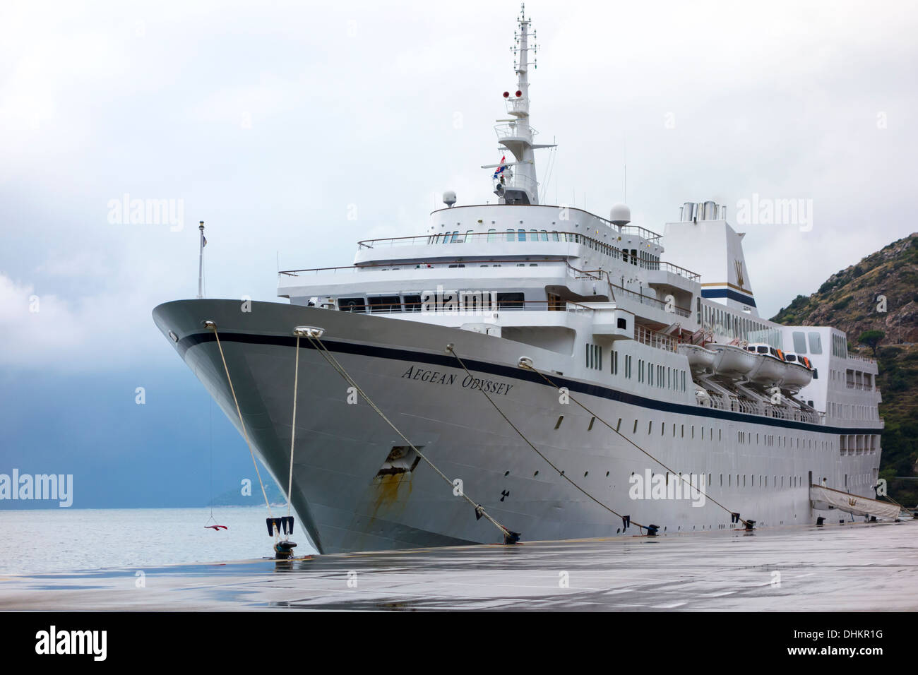 Ship Aegean Odyssey docked at quayside  in Europe Stock Photo