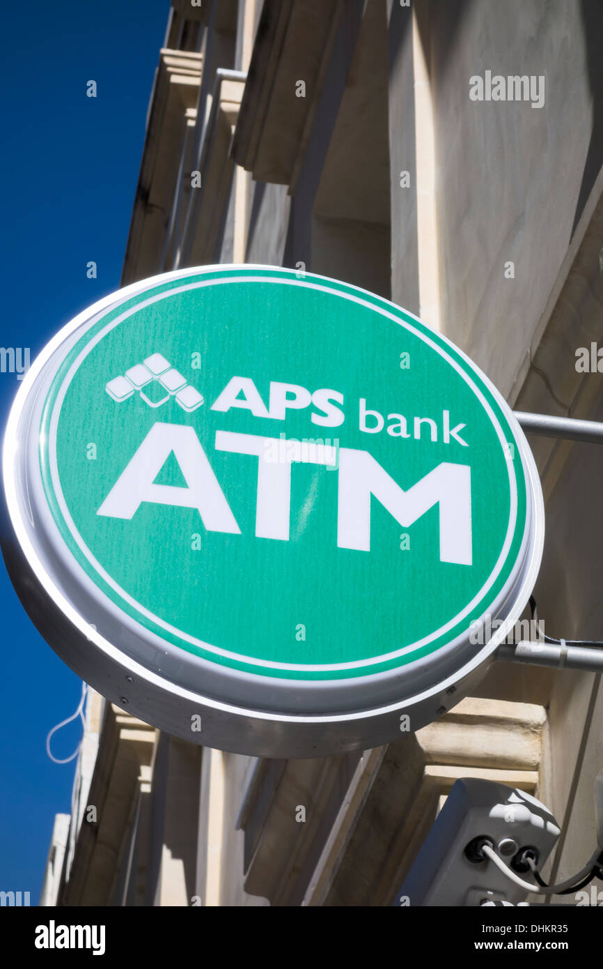 APS, Malta's bank sign. ATM Logo (Bank of Malta) APS Bank is a Maltese bank.  Head office is located in Birkirkara (Swatar Stock Photo - Alamy
