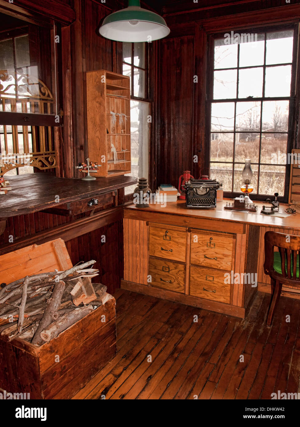 old railroad depot and ticket office interior Stock Photo Alamy