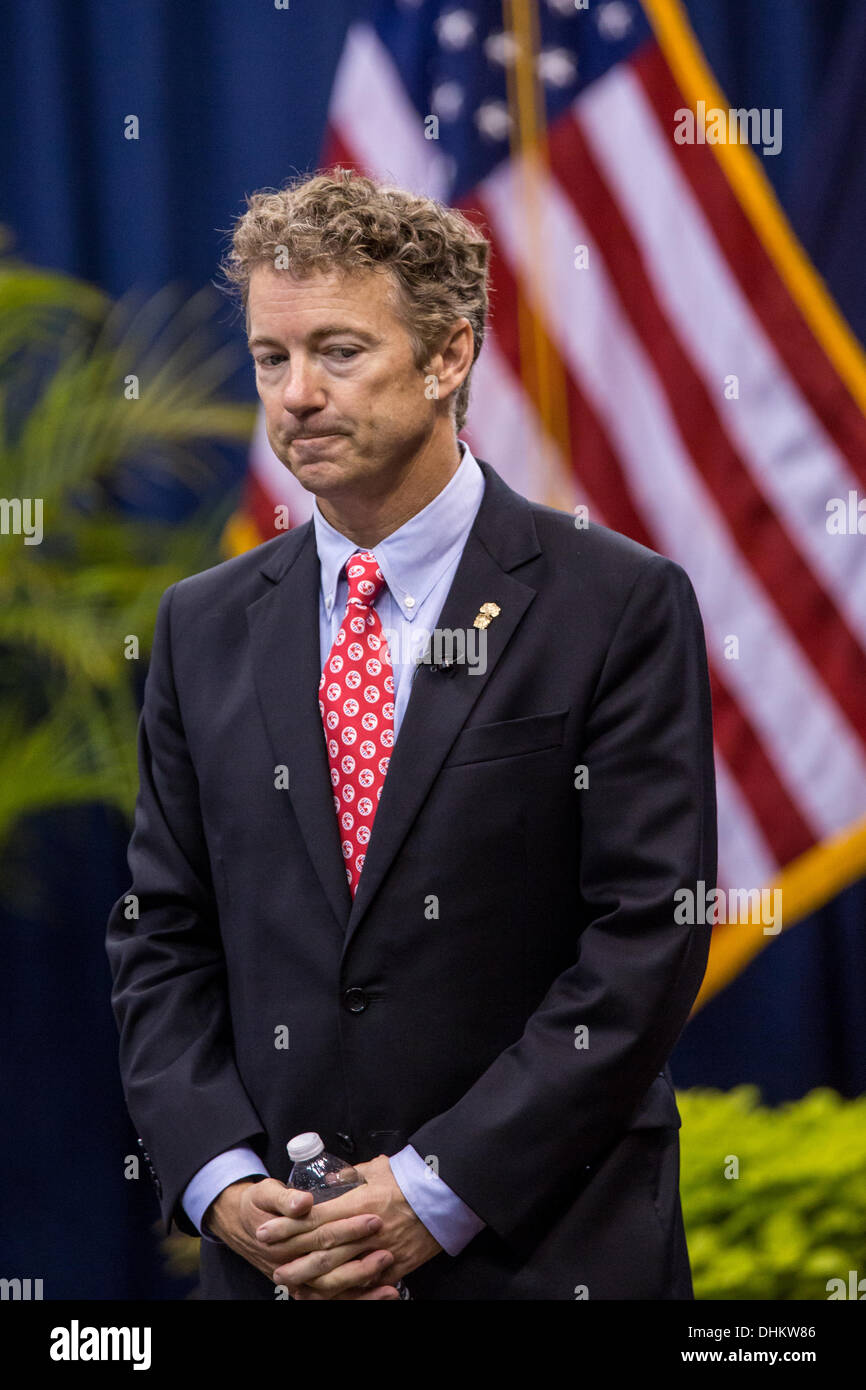 US Senator Rand Paul at the Citadel November 12, 2013 in Charleston, South Carolina. Paul told cadets that Hillary Clinton should be disqualified from running for president because of the Benghazi affair. Stock Photo