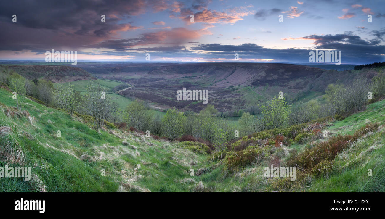 Panorama of the Hole of Horcum, North Yorkshire at sunset. Stock Photo