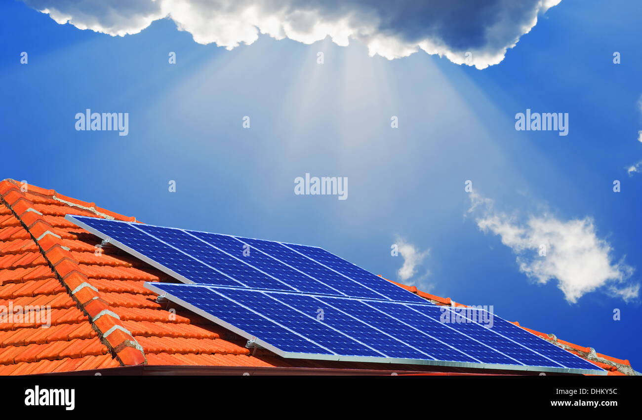 Solar panels on the roof of modern house Stock Photo - Alamy