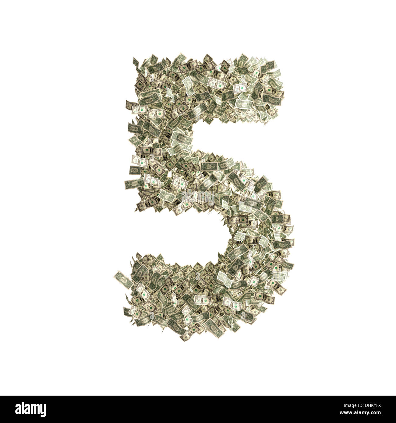 Number 5 made from Dollar bills Stock Photo